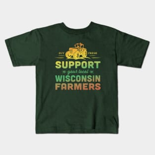 Support Your Local Wisconsin Farmers Vintage Tractor Kids T-Shirt